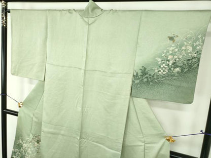 平和屋着物●訪問着　刺繍　草花文　シルエット　暈し染め　金糸　正絹　逸品　DABH9113ps