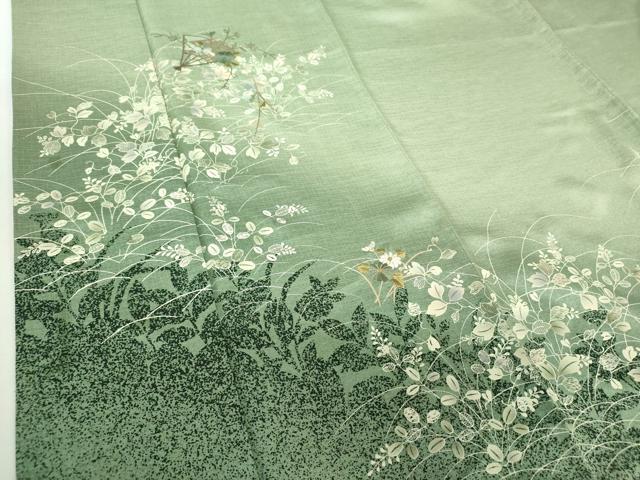 平和屋着物●訪問着　刺繍　草花文　シルエット　暈し染め　金糸　正絹　逸品　DABH9113ps