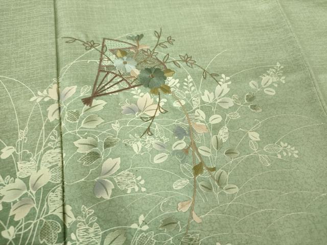 平和屋着物●訪問着　刺繍　草花文　シルエット　暈し染め　金糸　正絹　逸品　DABH9113ps