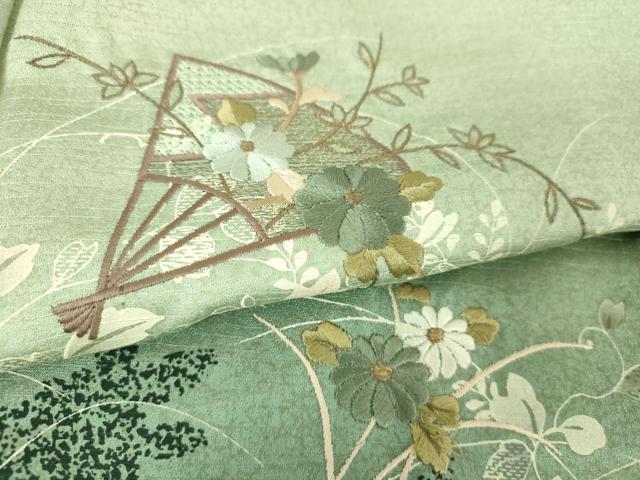 平和屋着物●訪問着　刺繍　草花文　シルエット　暈し染め　金糸　正絹　逸品　DABH9113ps