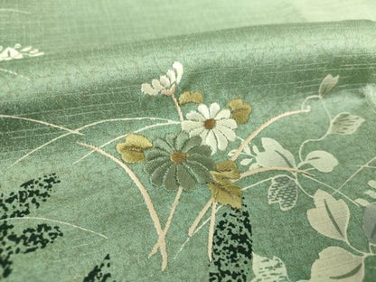 平和屋着物●訪問着　刺繍　草花文　シルエット　暈し染め　金糸　正絹　逸品　DABH9113ps