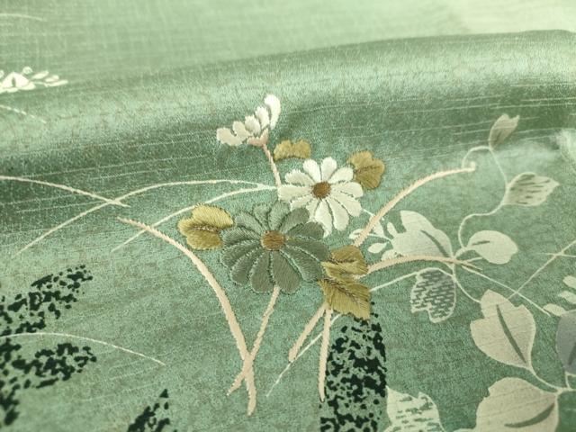 平和屋着物●訪問着　刺繍　草花文　シルエット　暈し染め　金糸　正絹　逸品　DABH9113ps