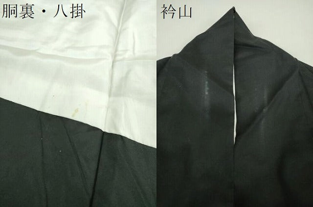 平和屋着物●訪問着　紬地　手描き　笹竹文　黒地　正絹　逸品　DABH9114ps