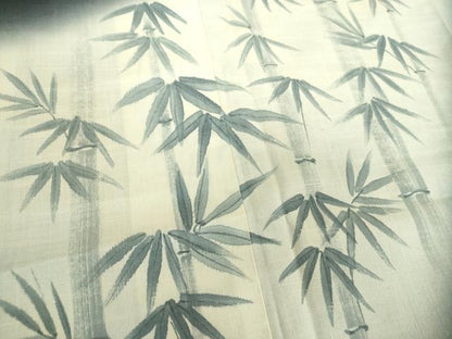 平和屋着物●訪問着　紬地　手描き　笹竹文　黒地　正絹　逸品　DABH9114ps