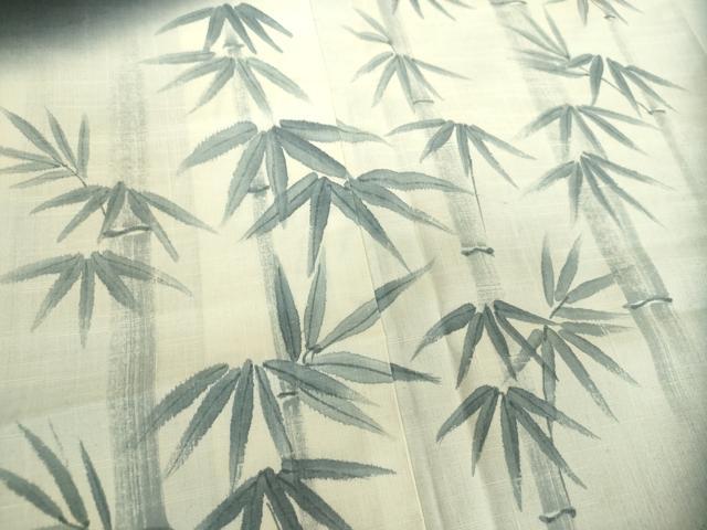 平和屋着物●訪問着　紬地　手描き　笹竹文　黒地　正絹　逸品　DABH9114ps
