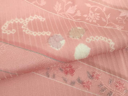 平和屋着物●上質な小紋　絞り　地紋起こし　更紗花唐草文　正絹　逸品　DABH9116ps