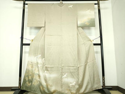 平和屋着物●訪問着　飛鶴流水松文　暈し染め　金彩　正絹　逸品　DABH9117ps