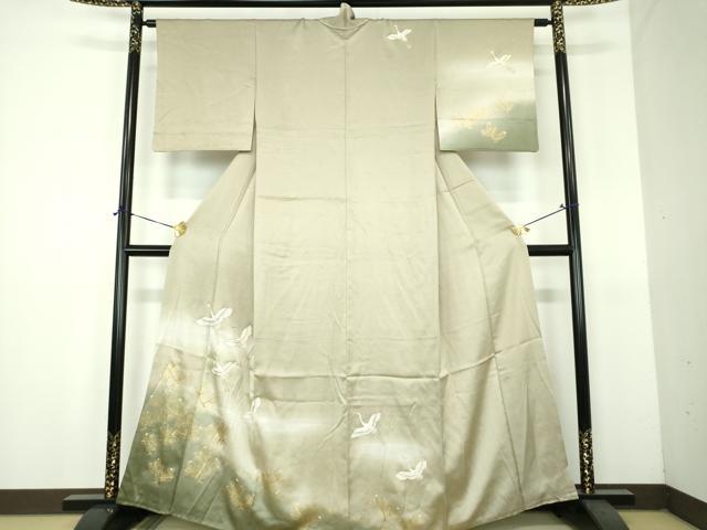 平和屋着物●訪問着　飛鶴流水松文　暈し染め　金彩　正絹　逸品　DABH9117ps