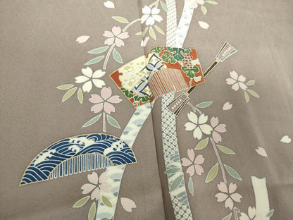 平和屋着物●訪問着　枝垂れ桜　櫛　金彩　正絹　逸品　DABH9118ps