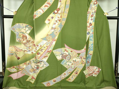 平和屋着物●訪問着　駒刺繍　地紙貝桶花熨斗文　舞蝶飛鶴宝尽くし　暈し染め　金彩　正絹　逸品　DABH9119ps