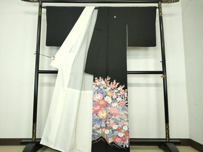 平和屋着物●豪華黒留袖　友禅　作家物　花鳥風景　正絹　逸品　DABH9132ps