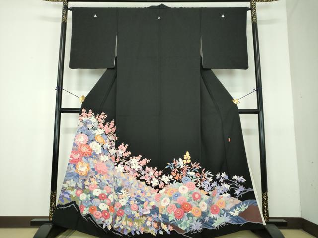 平和屋着物●豪華黒留袖　友禅　作家物　花鳥風景　正絹　逸品　DABH9132ps