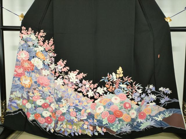 平和屋着物●豪華黒留袖　友禅　作家物　花鳥風景　正絹　逸品　DABH9132ps