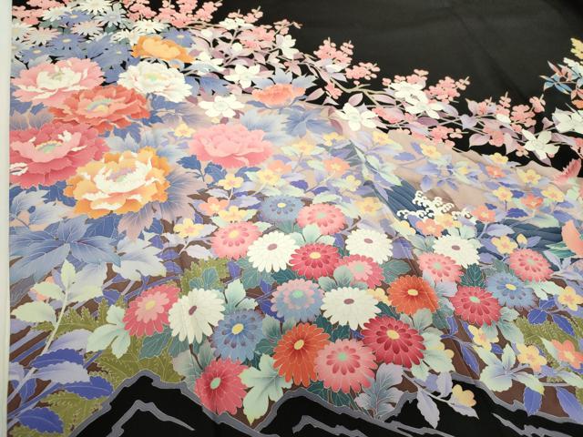 平和屋着物●豪華黒留袖　友禅　作家物　花鳥風景　正絹　逸品　DABH9132ps