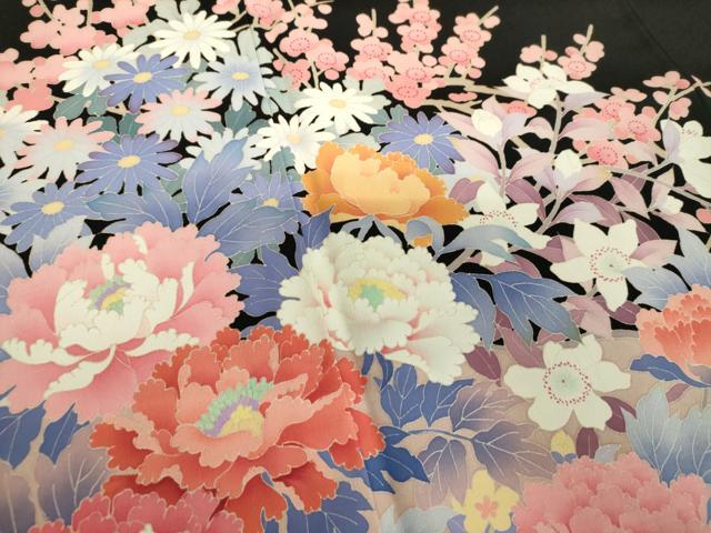 平和屋着物●豪華黒留袖　友禅　作家物　花鳥風景　正絹　逸品　DABH9132ps