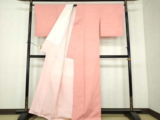 平和屋着物●結城紬　色無地　珊瑚色　正絹　逸品　DABH9137ps