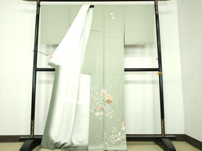 平和屋着物●訪問着　駒刺繍　亀甲花文　金彩　正絹　逸品　DABH9138ps