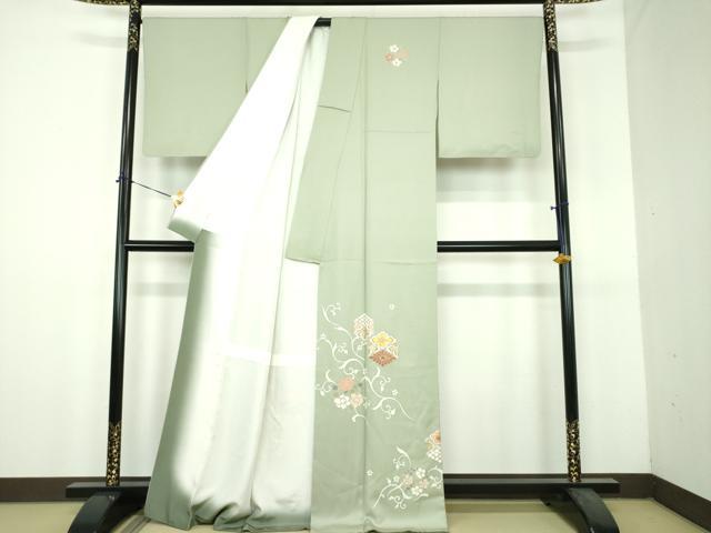 平和屋着物●訪問着　駒刺繍　亀甲花文　金彩　正絹　逸品　DABH9138ps