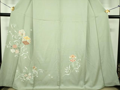 平和屋着物●訪問着　駒刺繍　亀甲花文　金彩　正絹　逸品　DABH9138ps