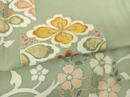 平和屋着物●訪問着　駒刺繍　亀甲花文　金彩　正絹　逸品　DABH9138ps