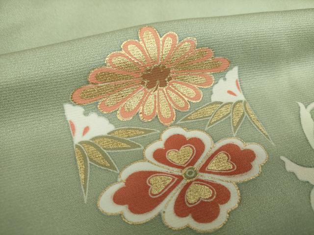 平和屋着物●訪問着　駒刺繍　亀甲花文　金彩　正絹　逸品　DABH9138ps