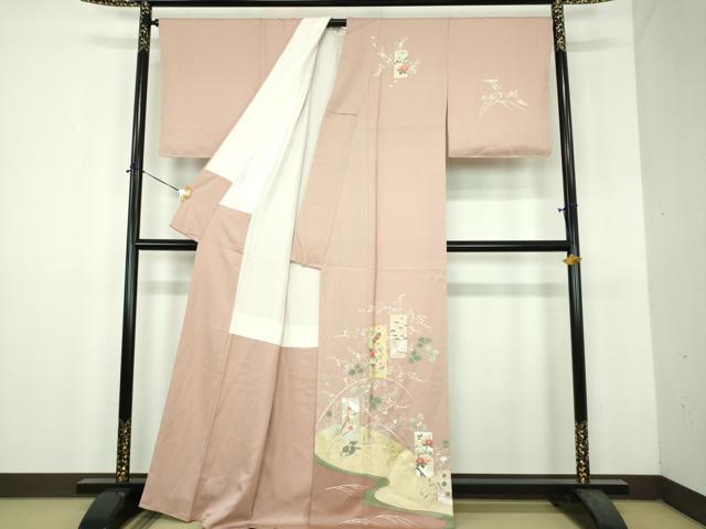 平和屋着物●訪問着　駒刺繍　短冊花文　金彩　正絹　逸品　DABH9139ps