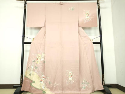 平和屋着物●訪問着　駒刺繍　短冊花文　金彩　正絹　逸品　DABH9139ps