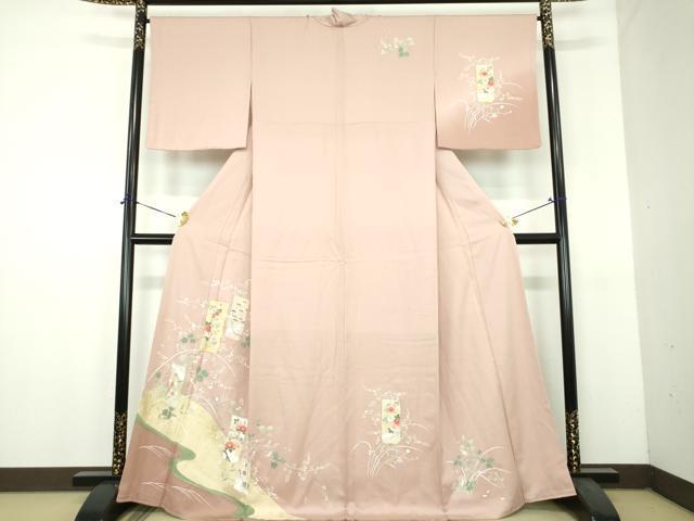 平和屋着物●訪問着　駒刺繍　短冊花文　金彩　正絹　逸品　DABH9139ps