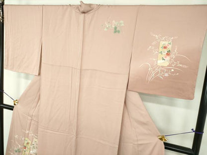 平和屋着物●訪問着　駒刺繍　短冊花文　金彩　正絹　逸品　DABH9139ps