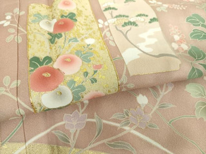 平和屋着物●訪問着　駒刺繍　短冊花文　金彩　正絹　逸品　DABH9139ps