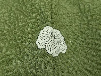 平和屋着物●上質な色無地　吉祥花地紋　松葉色　正絹　逸品　DABH9140ps