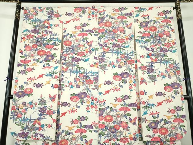 平和屋着物●豪華振袖　紅型　舞蝶花鳥文　鬼しぼ縮緬　正絹　逸品　DABH9143ps