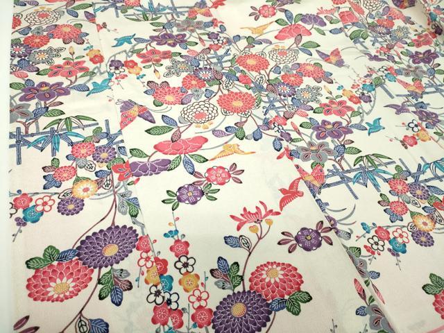 平和屋着物●豪華振袖　紅型　舞蝶花鳥文　鬼しぼ縮緬　正絹　逸品　DABH9143ps