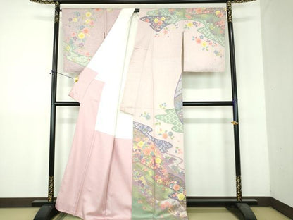 平和屋着物●訪問着　作家物　舞桜　舞梅　金彩　正絹　逸品　DABH9153ps