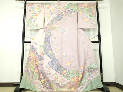 平和屋着物●訪問着　作家物　舞桜　舞梅　金彩　正絹　逸品　DABH9153ps