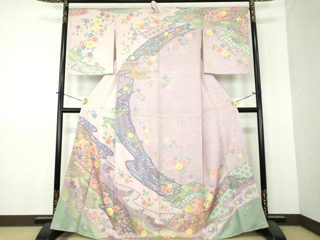 平和屋着物●訪問着　作家物　舞桜　舞梅　金彩　正絹　逸品　DABH9153ps