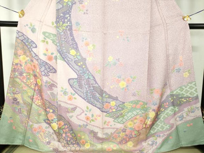 平和屋着物●訪問着　作家物　舞桜　舞梅　金彩　正絹　逸品　DABH9153ps