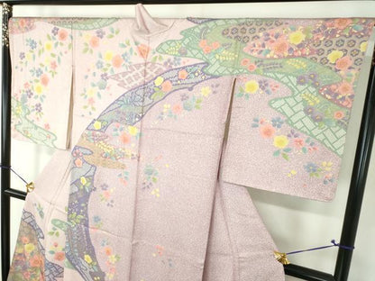 平和屋着物●訪問着　作家物　舞桜　舞梅　金彩　正絹　逸品　DABH9153ps