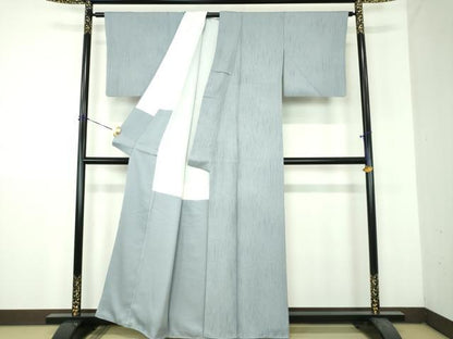 平和屋着物●上質な色無地　縞地紋　秘色色　正絹　逸品　DABH9156ps