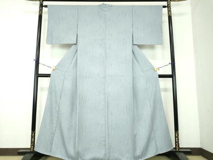 平和屋着物●上質な色無地　縞地紋　秘色色　正絹　逸品　DABH9156ps