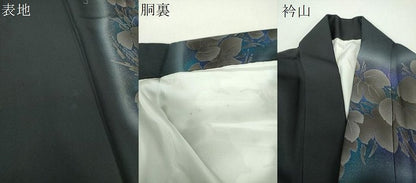 平和屋着物●東京友禅　菅有鬼一　訪問着　蔦の葉文　暈し染め　黒地　金彩　正絹　逸品　DABH9160ps