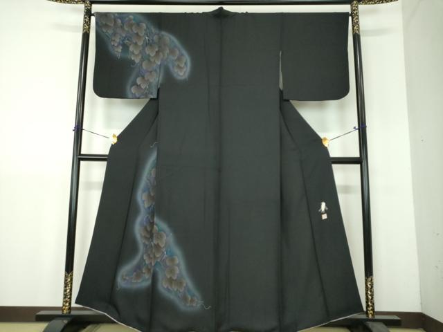 平和屋着物●東京友禅　菅有鬼一　訪問着　蔦の葉文　暈し染め　黒地　金彩　正絹　逸品　DABH9160ps