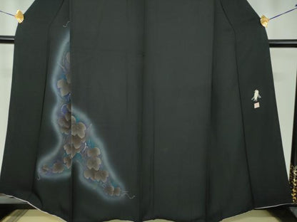 平和屋着物●東京友禅　菅有鬼一　訪問着　蔦の葉文　暈し染め　黒地　金彩　正絹　逸品　DABH9160ps