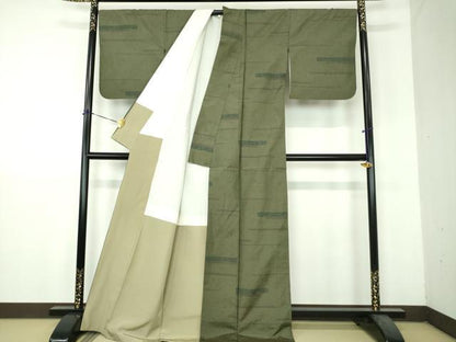 平和屋着物●髭紬　100亀甲　横段花文　正絹　逸品　DABH9162ps