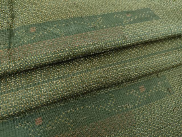 平和屋着物●髭紬　100亀甲　横段花文　正絹　逸品　DABH9162ps