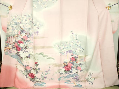平和屋着物●豪華振袖　風景花文　暈し染め　銀通し地　正絹　逸品　DABH9164ps