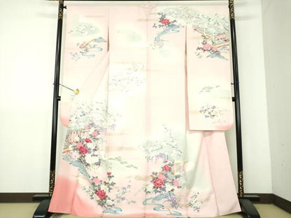 平和屋着物●豪華振袖　風景花文　暈し染め　銀通し地　正絹　逸品　DABH9164ps