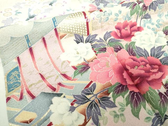 平和屋着物●豪華振袖　風景花文　暈し染め　銀通し地　正絹　逸品　DABH9164ps