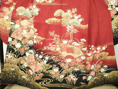 平和屋着物●豪華振袖　雲取り扇面花文　暈し染め　金彩　鈴乃屋扱い　正絹　逸品　DABH9166ps