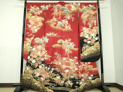 平和屋着物●豪華振袖　雲取り扇面花文　暈し染め　金彩　鈴乃屋扱い　正絹　逸品　DABH9166ps